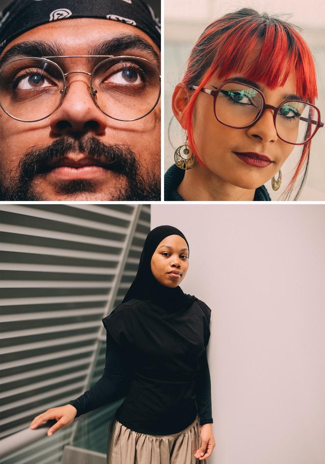 « Le Monde » a demandé à Jean-Matthieu Gautier de réaliser une série de portraits sur le thème du visage. Les personnes photographiées sont des jeunes contribuant au festival Nos futurs. Ils n’ont pas de lien avec ce texte. Ici Jovanny Vilcourt, Shanna Ghosh et Victorya Mbinga aux Champs Libres, à Rennes, les 4 et 5 mars 2026.