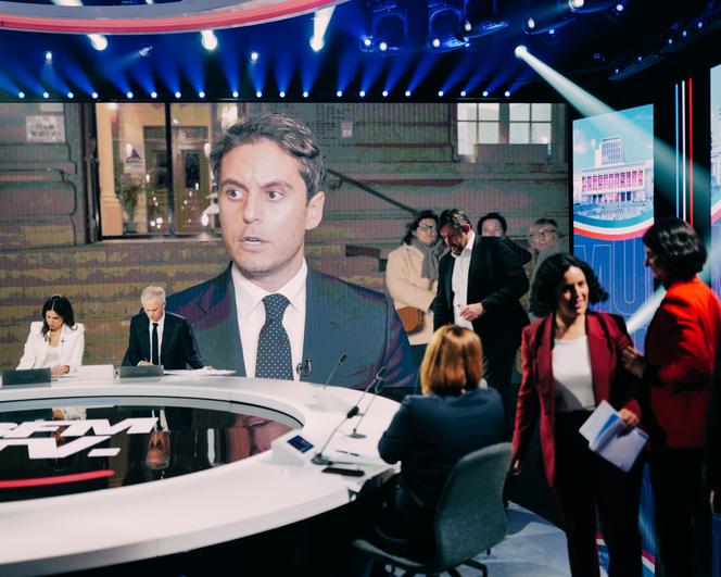 L’allocution du président de Renaissance, Gabriel Attal, à l’issue du premier tour des élections municipales, diffusée sur BFM-TV, le 15 mars 2026, à Paris.
