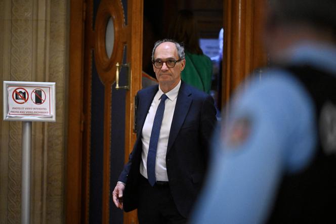 L’ancien trésorier de la campagne présidentielle de Nicolas Sarkozy en 2007, Eric Woerth, à la cour d’appel de Paris, le 16 mars 2026.