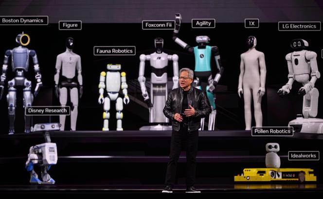 Le PDG de Nvidia, Jensen Huang, lors d’une conférence Nvidia consacrée à l’intelligence artificielle, à San José (Californie), le 16 mars 2026.