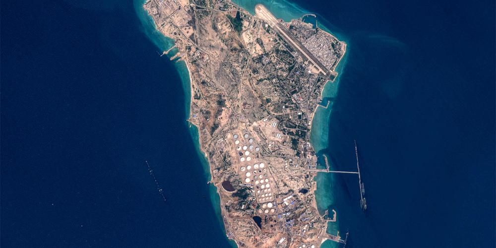 Vue aérienne de l’île iranienne de Kharg, le 17 mars 2026. - AGENCE SPATIALE EUROPÉENNE (ESA)/AFP