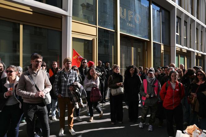 Lors de la grève des salariés de Leboncoin, pour protester contre la dégradation de leurs conditions de travail, à Paris, le 18 mars 2026.