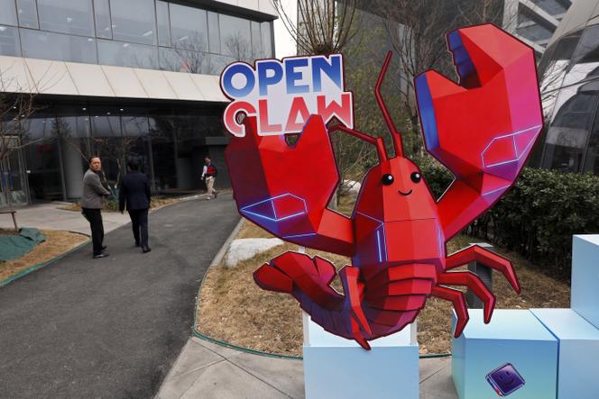Le logo d’OpenClaw à Pékin, en Chine, le 17 mars 2026.