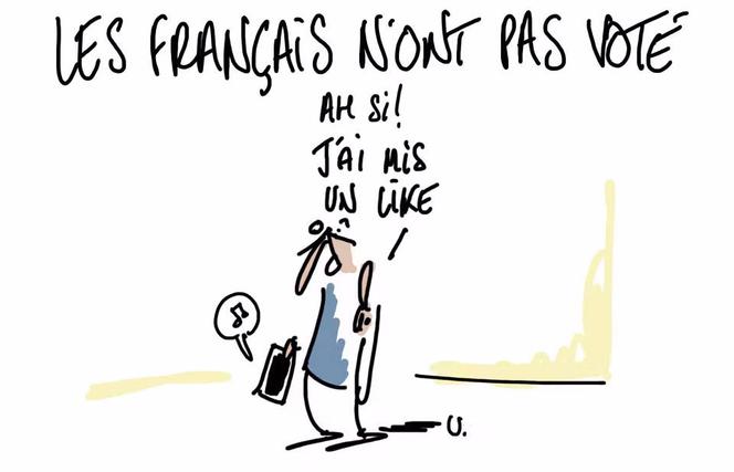 O desenho apareceu na primeira página do “Le Monde” de quinta-feira, 19 de março, assinado pelo francês Urbs. 