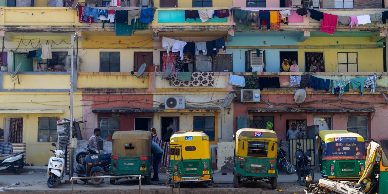 Scene from Siddikabad Colony, Juhapura, a densely populated Muslim-majority neighbourhood on the outskirts of Ahmedabad.
Many residents were relocated here after the Godhra riots; the housing complex is now in a dilapidated condition.