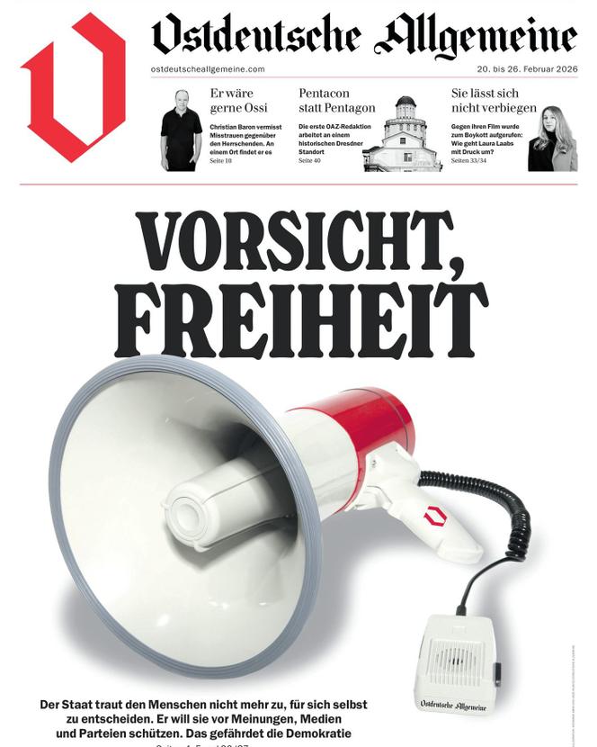 Une capture d’écran de la une de l’hebdomadaire allemand « Ostdeutsche Allgemeine Zeitung », en date du 20 février 2026.