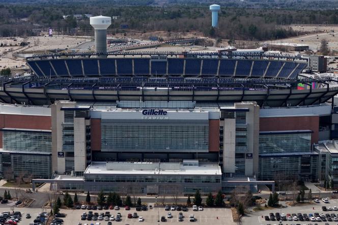 Vista aérea feita por um drone do Gillette Stadium, que sediará diversas partidas da Copa do Mundo FIFA, em Foxborough, Massachusetts (Estados Unidos), em 25 de março de 2026.   