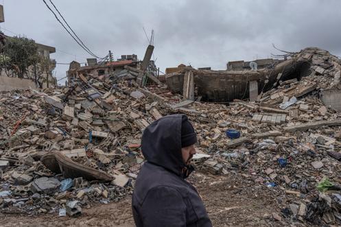 Un bâtiment détruit par des frappes israéliennes, à Nabi Chit (Liban), le 26 mars 2026.