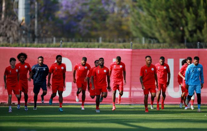 La sélection calédonienne s’entraîne avant la rencontre avec la Jamaïque, le 25 mars 2026, à Guadalajara (Mexique). 