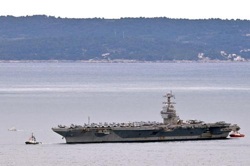 Le porte-avions USS « Gerald-R.-Ford », à son arrivée dans la ville côtière de Split (Croatie), le 28 mars 2026.