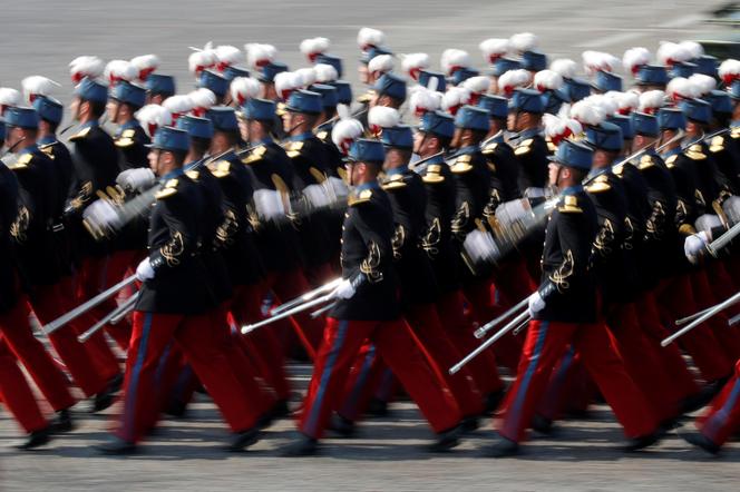 Cadets from the Saint-Cyr Coëtquidan military academy parade on the Champs-Elysées in Paris, July 14, 2018.