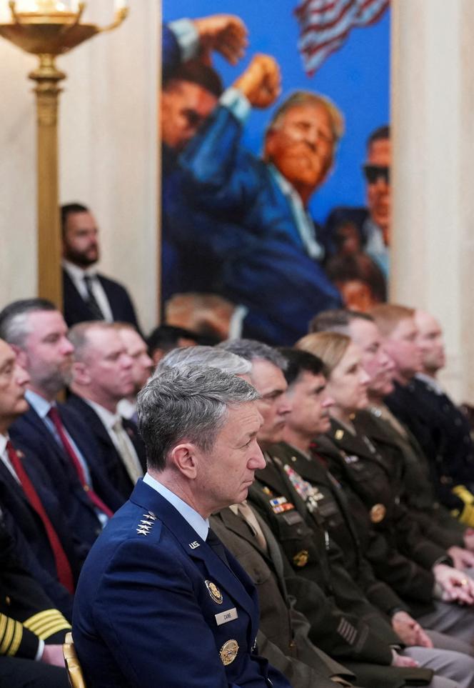 Le général Dan Caine, chef d’état-major des forces armées américaines,  lors d’une une allocution de Donald Trump au sujet de la guerre en Iran, à la Maison Blanche, à Washington, le 1ᵉʳ avril 2026.