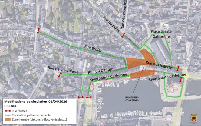 Capture d’écran du périmètre de sécurité imposée par la municipalité d’Honfleur, selon un communiqué publié le 1er avril.