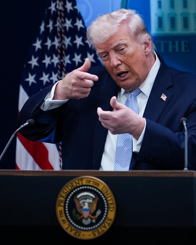 Presidente Donald Trump na sala de imprensa da Casa Branca, Washington, 6 de abril de 2026.