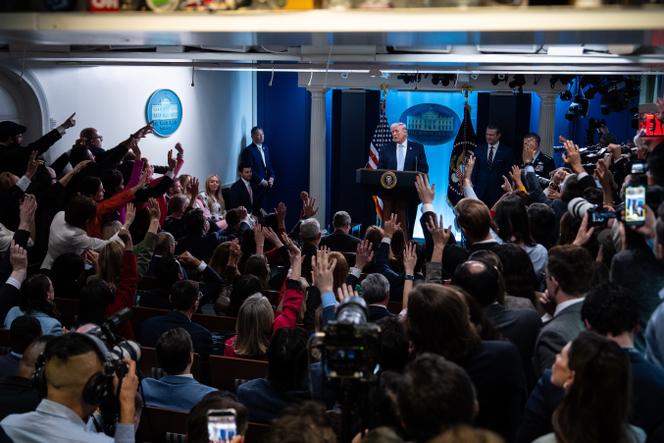 Donald Trump durante uma conferência de imprensa na Casa Branca, em Washington, em 6 de abril de 2026.