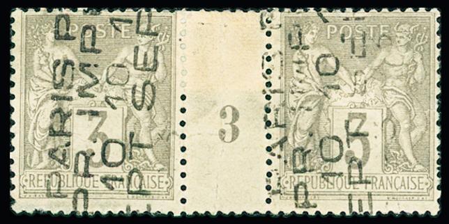 Marché du timbre : une paire unique du 3 centimes gris « préoblitéré » français de 1893 mise à prix à 100 000 euros