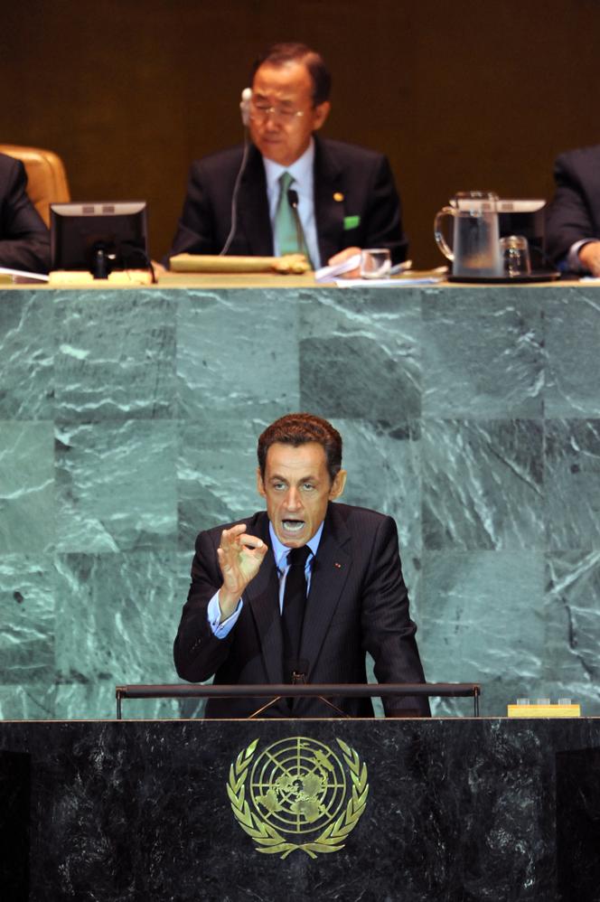 Nicolas Sarkozy, no pódio da ONU, em Nova York (Estados Unidos), 22 de setembro de 2009.