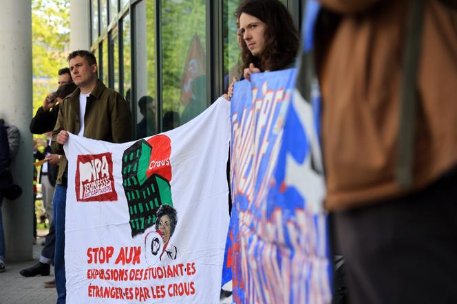 About 100 people protest outside the Presidency Building of the University of Strasbourg against the differential tuition fees imposed on non-EU students in Strasbourg on April 16, 2026.