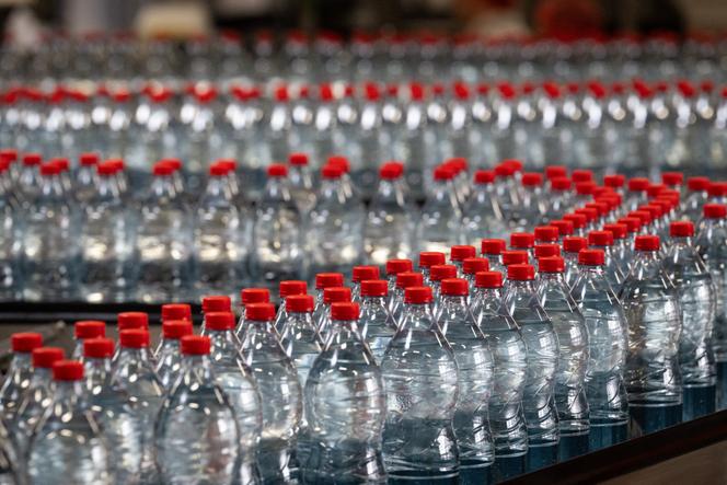 Na fábrica de água mineral Carola, em Ribeauvillé (Haut-Rhin) em 21 de março de 2025.