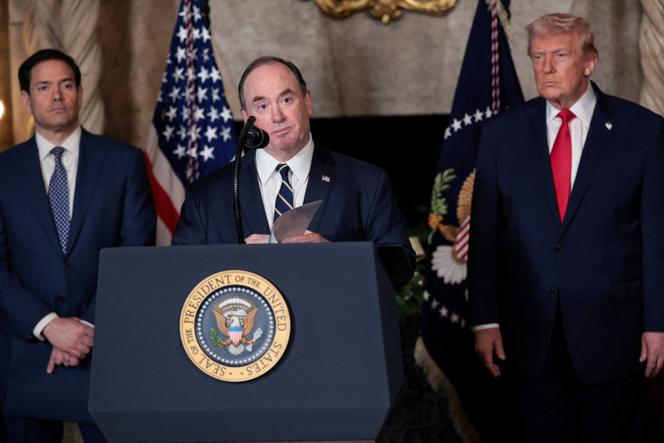U.S. Secretary of the Navy John Phelan speaks in Palm Beach, Florida, December 22, 2025.