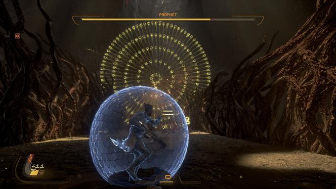 Assim como em “Returnal”, os confrontos dantescos contra chefes com diversas barras de vida são os pontos altos do game.