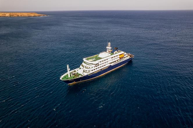 The cruise ship MV Hondius anchored off the port of Praia, the capital of Cape Verde, May 3, 2026.