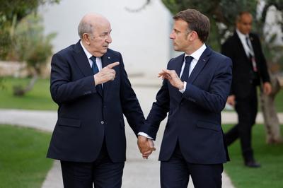 Algerian President Abdelmadjid Tebboune and Emmanuel Macron at a G7 summit in Savelletri, Italy, on June 13, 2024.