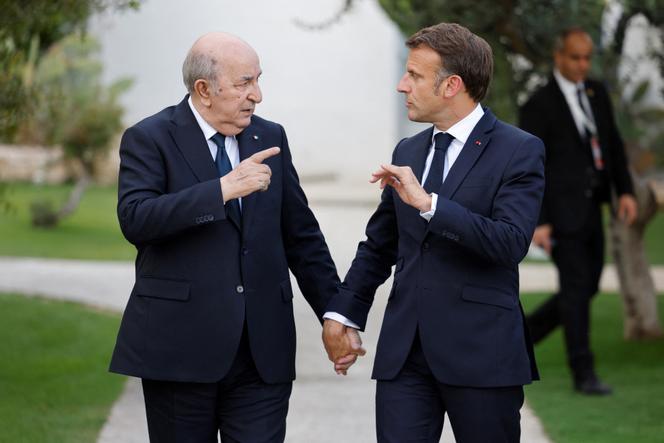 Algerian President Abdelmadjid Tebboune and Emmanuel Macron at a G7 summit in Savelletri, Italy, on June 13, 2024.
