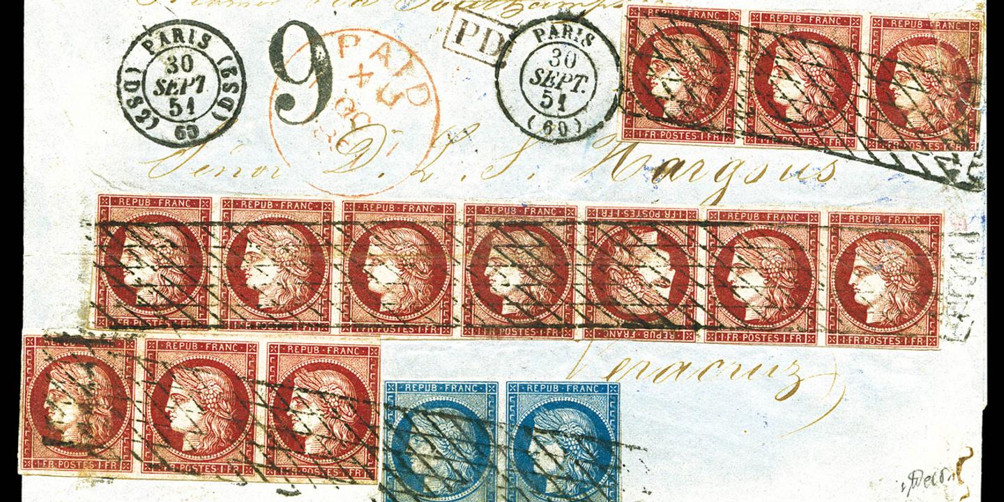 Vente aux enchères de timbres rares : une lettre de 1851 estimée 65 000 €