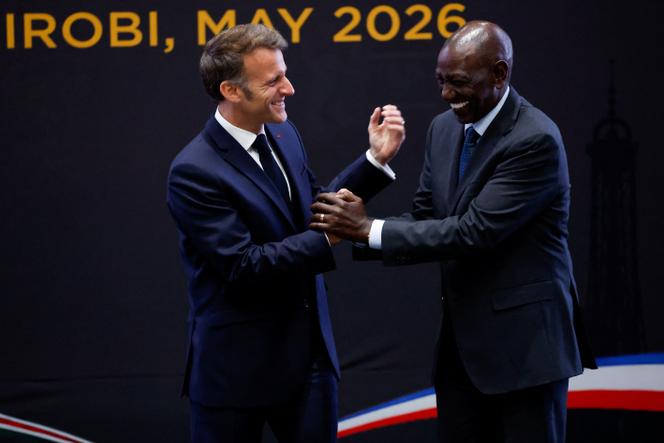 French President Emmanuel Macron and Kenyan President William Ruto meet on the sidelines of their talks in Nairobi, Kenya, on May 10, 2026.