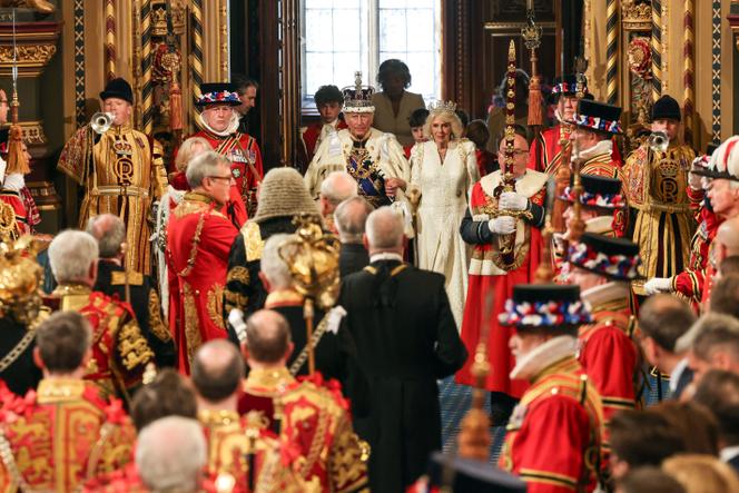 Le roi Charles III et la reine Camilla avant le discours du trône au palais de Westminster à Londres, le 13 mai 2026. 