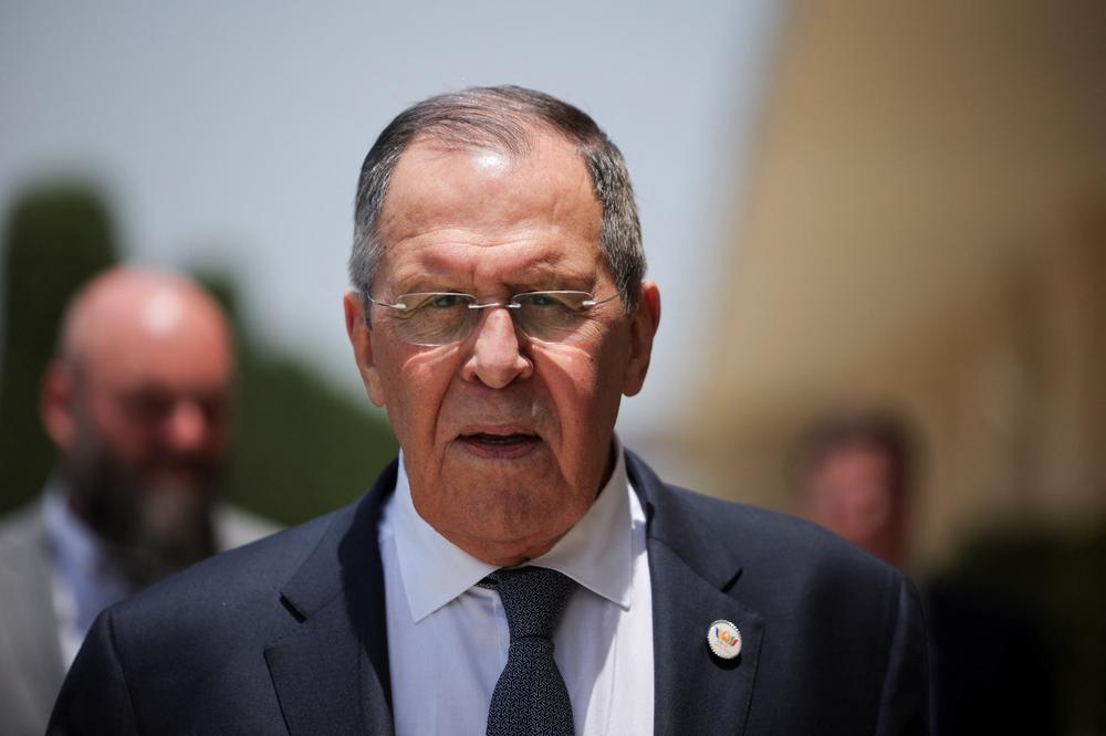 Le ministre des affaires étrangères russe, Sergueï Lavrov, lors d’un déplacement à New Delhi, en Inde, le 15 mai 2026. - ANUSHREE FADNAVIS / REUTERS