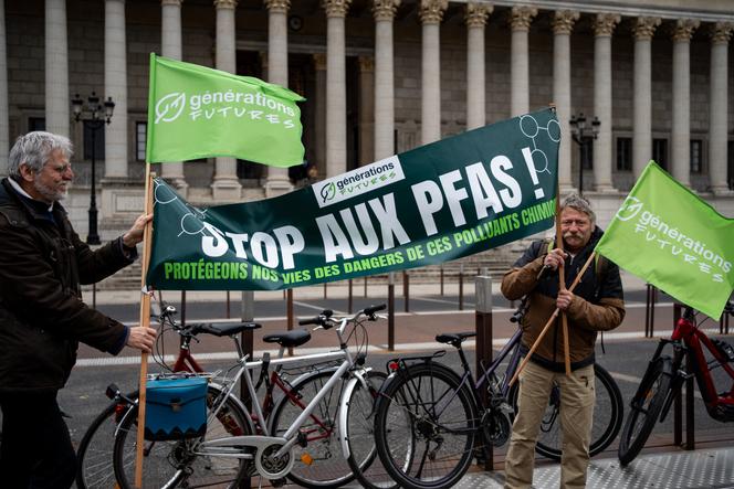 Des militants de Générations futures, devant la cour d’appel de Lyon, le 11 février 2025.