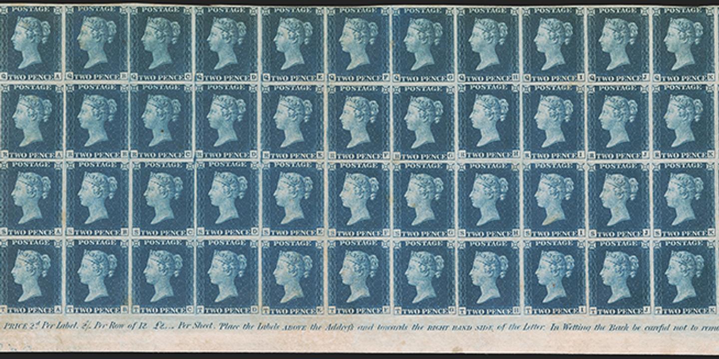 Bloc de 48 timbres Two Pence Blue estimé à plusieurs millions de dollars