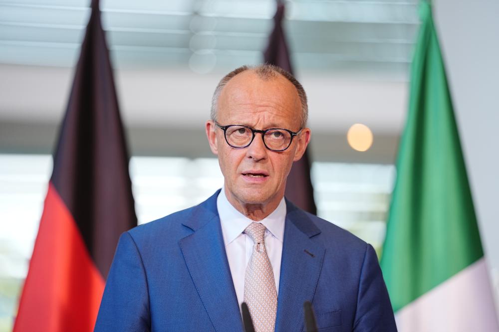 Le chancelier allemand, Friedrich Merz, lors d’une conférence de presse en amont d’une réunion de l’OTAN, à Berlin, le 24 juin 2024. - KAY NIETFELD/DPA VIA AP