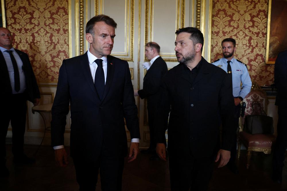 Le président de la République, Emmanuel Macron, et son homologue ukrainien, Volodymyr Zelensky, au Quai d’Orsay, à Paris, le 13 juillet 2026. - TOM NICHOLSON / REUTERS