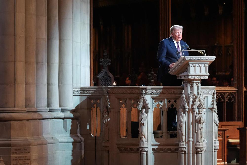 Donald Trump, à la cathédrale nationale de Washington, le 28 juillet 2026. - ALEX BRANDON / AFP