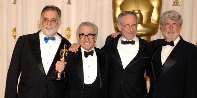 Francis Ford Coppola, Martin Scorsese, Steven Spielberg et George Lucas lors de la 79ᵉ cérémonie des Oscars, à Los Angeles, en février 2007.