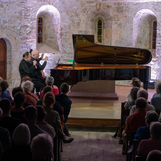 Jean-François Heisser et Pierre-Laurent Aimard lors du Festival Messiaen au pays de la Meije, à La Grave (Hautes-Alpes), le 28 juillet 2026.  - Bruno Moussier/AIDA