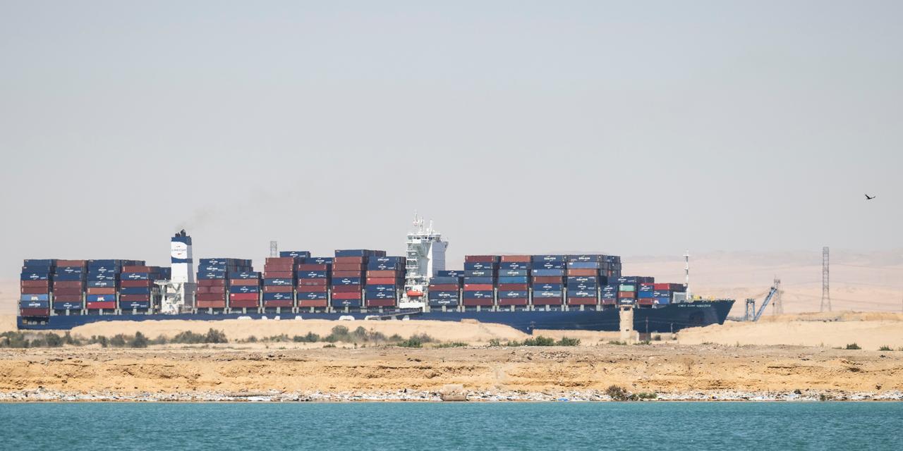 A container ship passes through the southern entrance of the Suez Canal in Suez Governorate, Egypt, June 18, 2026.