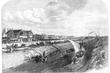 Croquis représentant le chalet de Ferdinand de Lesseps (à gauche), sur le canal maritime de Suez, à Ismaïlia, en 1869.