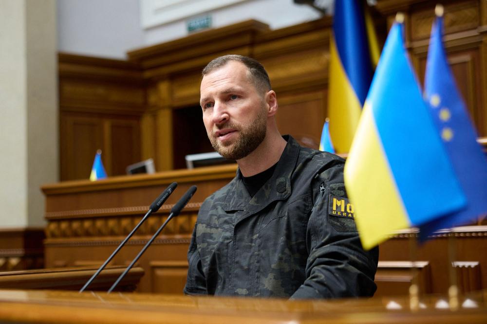 Ievheni Khmara, nouveau ministre de la défense ukrainien, à Kiev, le 19 août 2026. - -/AFP