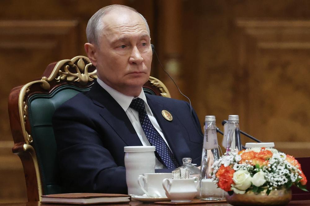 Le président russe, Vladimir Poutine, à New Delhi, le 12 septembre 2026. - ALEXANDER KAZAKOV/SPUTNIK VIA AP