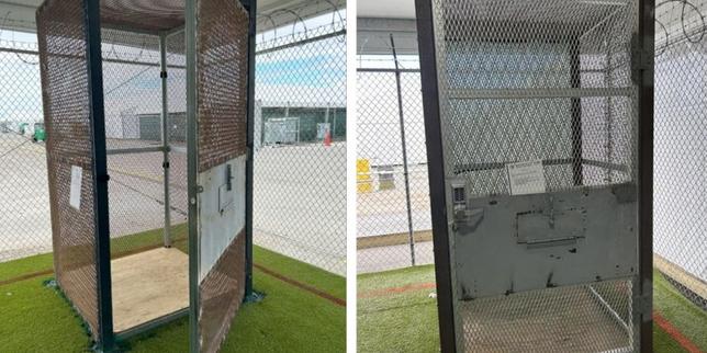 Detainees held in small outdoor cages at 'Alligator Alcatraz' in Florida