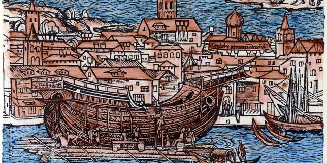 «&nbsp;Construction d’un navire à Venise&nbsp;», gravure sur bois allemande (1486), tirée de Sanctae Peregrinationes, de Bernhard von Breydenbach.&nbsp;