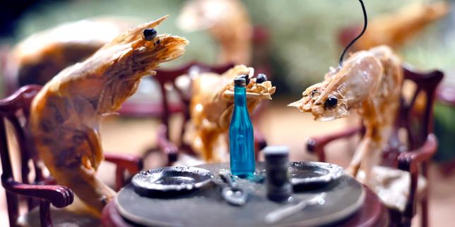 Au Théâtre du Rond-Point, à Paris, avec « Histoires de crevettes », la compagnie Hotel Modern transforme des petits crustacés en marionnettes
