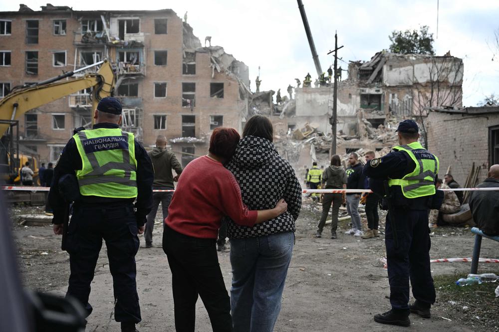 A Prylouky (Ukraine), après une frappe russe, le 7 octobre 2026. - GENYA SAVILOV/AFP