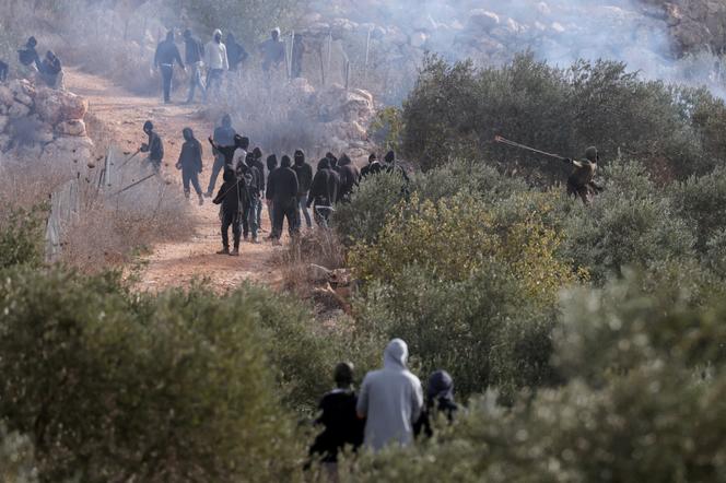 Des affrontements entre des Palestiniens et des colons israéliens, durant la récolte des olives à Abou Falah, en Cisjordanie occupée, le 16 octobre 2026. - AMMAR AWAD/REUTERS
