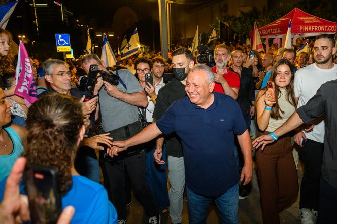 Gadi Eisenkot at a rally held by the October 7 Council, a group bringing together survivors of the October 7, 2023, terrorist attacks, former hostages and their families, in Tel Aviv, on October 24, 2026. - ALEXI ROSENFELD/GETTY IMAGES
