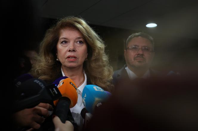 Interim Bulgarian president and presidential candidate Iliana Iotova after polling stations closed, in Sofia, on October 25, 2026. - VALENTINA PETROVA/AP